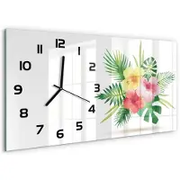 Tulup Wandklok - Hawaiiaanse bloemen Gekleurde Glazen Klok - 60x30 cm - Veelkleurig Glazen Klok Met Print - Zwarte handen - Rechthoekige Klok - Moderne Wandklok Glas - Wandklok Glas Decoratie