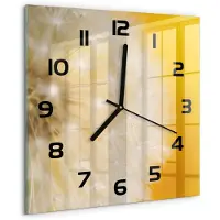 Tulup Wandklok - Paardebloem Wandklok Glas Met Motief - 30x30 cm - Geel Decoratieve Glazen Klok - Zwarte handen - Vierkante Klok - Gekleurde Glazen Klok - Glazen Klok Met Print