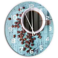 Tulup Wandklok - Zwarte koffie Glazen Klok Met Print - fi60 cm - Bruin Wandklok Glas Met Motief - Witte handen - Ronde Klok - Wandklok Glas Decoratie - Gekleurde Glazen Klok