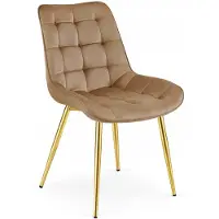 Leobert Eetkamerstoel BERA - Lichtbruin fluweel - Gouden metalen poten - Luxe design