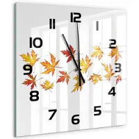 Tulup Wandklok - Herfstbladeren Glazen Wandklok Design - 60x60 cm - Geel Klok Glas Met Opdruk - Zwarte handen - Vierkante Klok - Wandklok Glas Met Motief - Decoratieve Glazen Klok