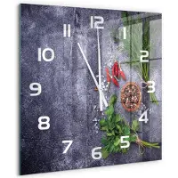 Tulup Wandklok - Kruiden en specerijen Gekleurde Glazen Klok - 60x60 cm - Groente Glazen Klok Met Print - Witte handen - Vierkante Klok - Moderne Wandklok Glas - Wandklok Glas Decoratie