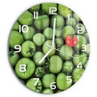 Tulup Wandklok - Rijpe tomaat Glazen Wandklok Design - fi30 cm - Rood Klok Glas Met Opdruk - Witte handen - Ronde Klok - Wandklok Glas Met Motief - Decoratieve Glazen Klok