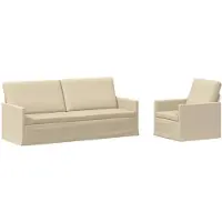 vidaXL - Bankstel - 2 - pcs - Crèmekleurig - Stof