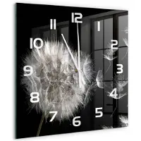 Tulup Wandklok - Paardebloem Glazen Klok Met Print - 60x60 cm - Zwart Wandklok Glas Met Motief - Witte handen - Vierkante Klok - Wandklok Glas Decoratie - Gekleurde Glazen Klok
