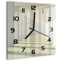 Tulup Wandklok - Hal Decoratieve Glazen Klok - 30x30 cm - Wit Glazen Wandklok Design - Zwarte handen - Vierkante Klok - Glazen Klok Met Print - Wandklok Glas Met Motief