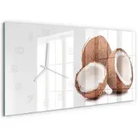 Tulup Wandklok - Kokosnoot Wandklok Glas Met Motief - 60x30 cm - Bruin Decoratieve Glazen Klok - Witte handen - Rechthoekige Klok - Gekleurde Glazen Klok - Glazen Klok Met Print