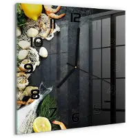 Tulup Wandklok - Zeevruchten Gekleurde Glazen Klok - 30x30 cm - Zwart Glazen Klok Met Print - Zwarte handen - Vierkante Klok - Moderne Wandklok Glas - Wandklok Glas Decoratie