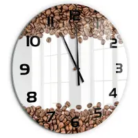 Tulup Wandklok - Koffiebonen Klok Glas Met Opdruk - fi60 cm - Bruin Moderne Wandklok Glas - Zwarte handen - Ronde Klok - Decoratieve Glazen Klok - Glazen Wandklok Design