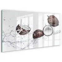 Tulup Wandklok - Kokosnoot met water Moderne Wandklok Glas - 60x30 cm - Bruin Wandklok Glas Decoratie - Witte handen - Rechthoekige Klok - Glazen Wandklok Design - Klok Glas Met Opdruk