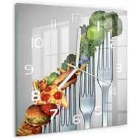 Tulup Wandklok - Vooruitgang in de voeding Wandklok Glas Decoratie - 30x30 cm - Veelkleurig Gekleurde Glazen Klok - Witte handen - Vierkante Klok - Klok Glas Met Opdruk - Moderne Wandklok Glas