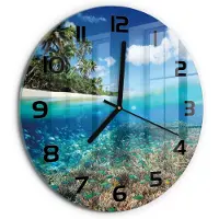 Tulup Wandklok - Koraalrif Wandklok Glas Met Motief - fi30 cm - Blauw Decoratieve Glazen Klok - Zwarte handen - Ronde Klok - Gekleurde Glazen Klok - Glazen Klok Met Print