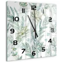 Tulup Wandklok - Bloemen en bladeren Glazen Klok Met Print - 60x60 cm - Groente Wandklok Glas Met Motief - Zwarte handen - Vierkante Klok - Wandklok Glas Decoratie - Gekleurde Glazen Klok