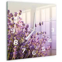 Tulup Wandklok - Lavendel Gekleurde Glazen Klok - 30x30 cm - Paars Glazen Klok Met Print - Witte handen - Vierkante Klok - Moderne Wandklok Glas - Wandklok Glas Decoratie