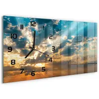 Tulup Wandklok - Hemel bij zonsondergang Gekleurde Glazen Klok - 60x30 cm - Veelkleurig Glazen Klok Met Print - Zwarte handen - Rechthoekige Klok - Moderne Wandklok Glas - Wandklok Glas Decoratie