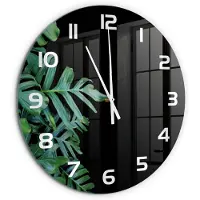 Tulup Wandklok - Monstera Gekleurde Glazen Klok - fi60 cm - Groente Glazen Klok Met Print - Witte handen - Ronde Klok - Moderne Wandklok Glas - Wandklok Glas Decoratie