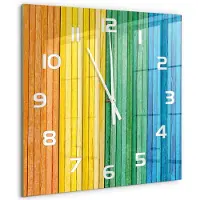 Tulup Wandklok - Kleurrijke strepen Wandklok Glas Met Motief - 60x60 cm - Veelkleurig Decoratieve Glazen Klok - Witte handen - Vierkante Klok - Gekleurde Glazen Klok - Glazen Klok Met Print