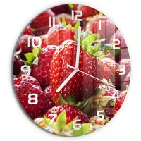 Tulup Wandklok - Aardbeien Glazen Wandklok Design - fi30 cm - Rood Klok Glas Met Opdruk - Witte handen - Ronde Klok - Wandklok Glas Met Motief - Decoratieve Glazen Klok