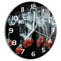 Tulup Wandklok - Aardbeien onder water Decoratieve Glazen Klok - fi30 cm - Rood Glazen Wandklok Design - Witte handen - Ronde Klok - Glazen Klok Met Print - Wandklok Glas Met Motief