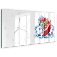 Tulup Wandklok - IJsgranaat Decoratieve Glazen Klok - 60x30 cm - Rood Glazen Wandklok Design - Witte handen - Rechthoekige Klok - Glazen Klok Met Print - Wandklok Glas Met Motief