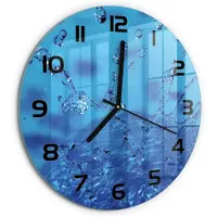 Tulup Wandklok - Waterdruppels Decoratieve Glazen Klok - fi30 cm - Blauw Glazen Wandklok Design - Zwarte handen - Ronde Klok - Glazen Klok Met Print - Wandklok Glas Met Motief