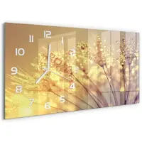Tulup Wandklok - Paardenbloemzaden Glazen Wandklok Design - 60x30 cm - Beige Klok Glas Met Opdruk - Witte handen - Rechthoekige Klok - Wandklok Glas Met Motief - Decoratieve Glazen Klok