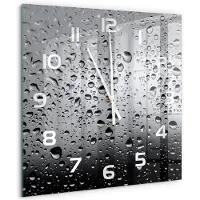 Tulup Wandklok - Waterdruppels Klok Glas Met Opdruk - 60x60 cm - Grijs Moderne Wandklok Glas - Witte handen - Vierkante Klok - Decoratieve Glazen Klok - Glazen Wandklok Design