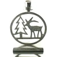 Gasper Kerstlantaarn kerstboom met hert zilverkleurig 20 cm aluminium