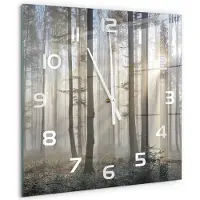 Tulup Wandklok - Mist in het bos Wandklok Glas Decoratie - 60x60 cm - Bruin Gekleurde Glazen Klok - Witte handen - Vierkante Klok - Klok Glas Met Opdruk - Moderne Wandklok Glas