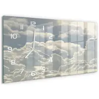 Tulup Wandklok - Wolken Gekleurde Glazen Klok - 60x30 cm - Wit Glazen Klok Met Print - Witte handen - Rechthoekige Klok - Moderne Wandklok Glas - Wandklok Glas Decoratie
