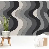 Wallfluent Fotobehang - Grijs Vliesbehang - 208x146 cm - Grijze Golven Fotobehang Vlies - Hal behang Geometrie - Muurschildering - Woonkamer behang