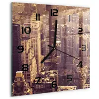Tulup Wandklok - Manhattan, New York Wandklok Glas Decoratie - 30x30 cm - Geel Gekleurde Glazen Klok - Zwarte handen - Vierkante Klok - Klok Glas Met Opdruk - Moderne Wandklok Glas