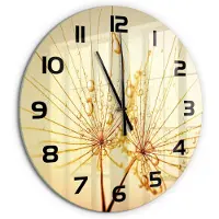 Tulup Wandklok - Paardenbloemzaden Glazen Wandklok Design - fi60 cm - Beige Klok Glas Met Opdruk - Zwarte handen - Ronde Klok - Wandklok Glas Met Motief - Decoratieve Glazen Klok