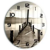 Tulup Wandklok - Houten brug Moderne Wandklok Glas - fi30 cm - Bruin Wandklok Glas Decoratie - Zwarte handen - Ronde Klok - Glazen Wandklok Design - Klok Glas Met Opdruk