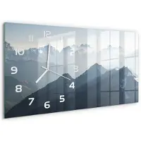 Tulup Wandklok - bergtop Moderne Wandklok Glas - 60x30 cm - Grijs Wandklok Glas Decoratie - Witte handen - Rechthoekige Klok - Glazen Wandklok Design - Klok Glas Met Opdruk