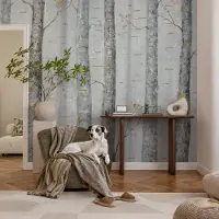 Coloray Vliesbehang - Grijs Snellijm Behang - 152x104 cm - Berkenbomen Fotobehang Vlies - Hal behang Bloemen En Planten - Muurschildering - Woonkamer behang