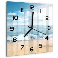 Tulup Wandklok - Strand Glazen Klok Met Print - 30x30 cm - Blauw Wandklok Glas Met Motief - Zwarte handen - Vierkante Klok - Wandklok Glas Decoratie - Gekleurde Glazen Klok