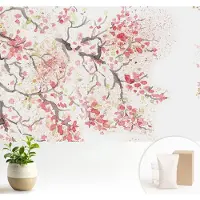 Wallfluent Fotobehang - Wit Vliesbehang - 104x70 cm - Bloeiende Takken Muurschildering - Gang behang Bloemen En Planten - Fotobehang Vlies - Slaapkamer behang