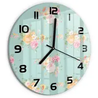 Tulup Wandklok - Bloemenpatroon Gekleurde Glazen Klok - fi30 cm - Veelkleurig Glazen Klok Met Print - Zwarte handen - Ronde Klok - Moderne Wandklok Glas - Wandklok Glas Decoratie