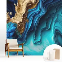 Wallfluent Fotobehang - Blauw Vliesbehang - 250x250 cm - Energiegolven Muurschildering - Slaapkamer behang Abstractie - Fotobehang Vlies - Gang behang