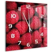 Tulup Wandklok - Frambozen Glazen Klok Met Print - 60x60 cm - Rood Wandklok Glas Met Motief - Witte handen - Vierkante Klok - Wandklok Glas Decoratie - Gekleurde Glazen Klok