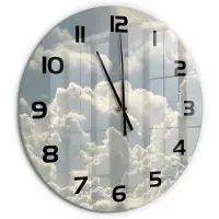 Tulup Wandklok - Wolken Wandklok Glas Decoratie - fi60 cm - Wit Gekleurde Glazen Klok - Zwarte handen - Ronde Klok - Klok Glas Met Opdruk - Moderne Wandklok Glas