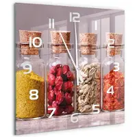 Tulup Wandklok - Kleurrijke specerijen Moderne Wandklok Glas - 60x60 cm - Veelkleurig Wandklok Glas Decoratie - Witte handen - Vierkante Klok - Glazen Wandklok Design - Klok Glas Met Opdruk