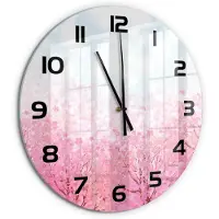 Tulup Wandklok - Kersenbloesem Glazen Klok Met Print - fi60 cm - Roze Wandklok Glas Met Motief - Zwarte handen - Ronde Klok - Wandklok Glas Decoratie - Gekleurde Glazen Klok