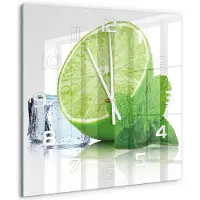 Tulup Wandklok - Limoen met ijs Gekleurde Glazen Klok - 60x60 cm - Groente Glazen Klok Met Print - Witte handen - Vierkante Klok - Moderne Wandklok Glas - Wandklok Glas Decoratie