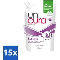 Unicura 15 x – Vloeibare Handzeep Navulling – Balans – 500 ml - Voordeelverpakking - 15 stuks