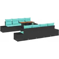 vidaXL Tuinset, 7-delig, 6 zitplaatsen, zwart en teal