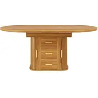 MODFU Eettafel, uitschuifbaar tot ovaal, keukentafel, uitschuifbare tafel met drievoudige opbergruimte, geschikt voor woonkamer of keuken, notenhout