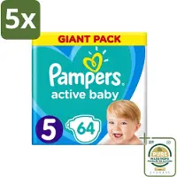 Pampers 5 x - Active Baby - Luiers - Maat 5 (11-16 kg) - Zachte Pasvorm - 64 Luiers - Wasstrips - Luiers Voor Baby - Droge Huid - Luchtdoorlatende Banen - Pasvorm - Absorberende Kern
