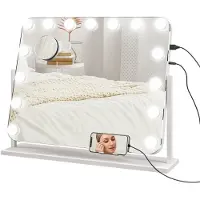 HOMCOM -Hollywood Spiegel mit Beleuchtung-Glas, Metall-62,5L x 14B x 52H cm-Weiß